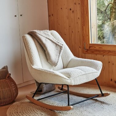 Кресло-качалка из белой ткани букле La Forma Marlina 109433 - 